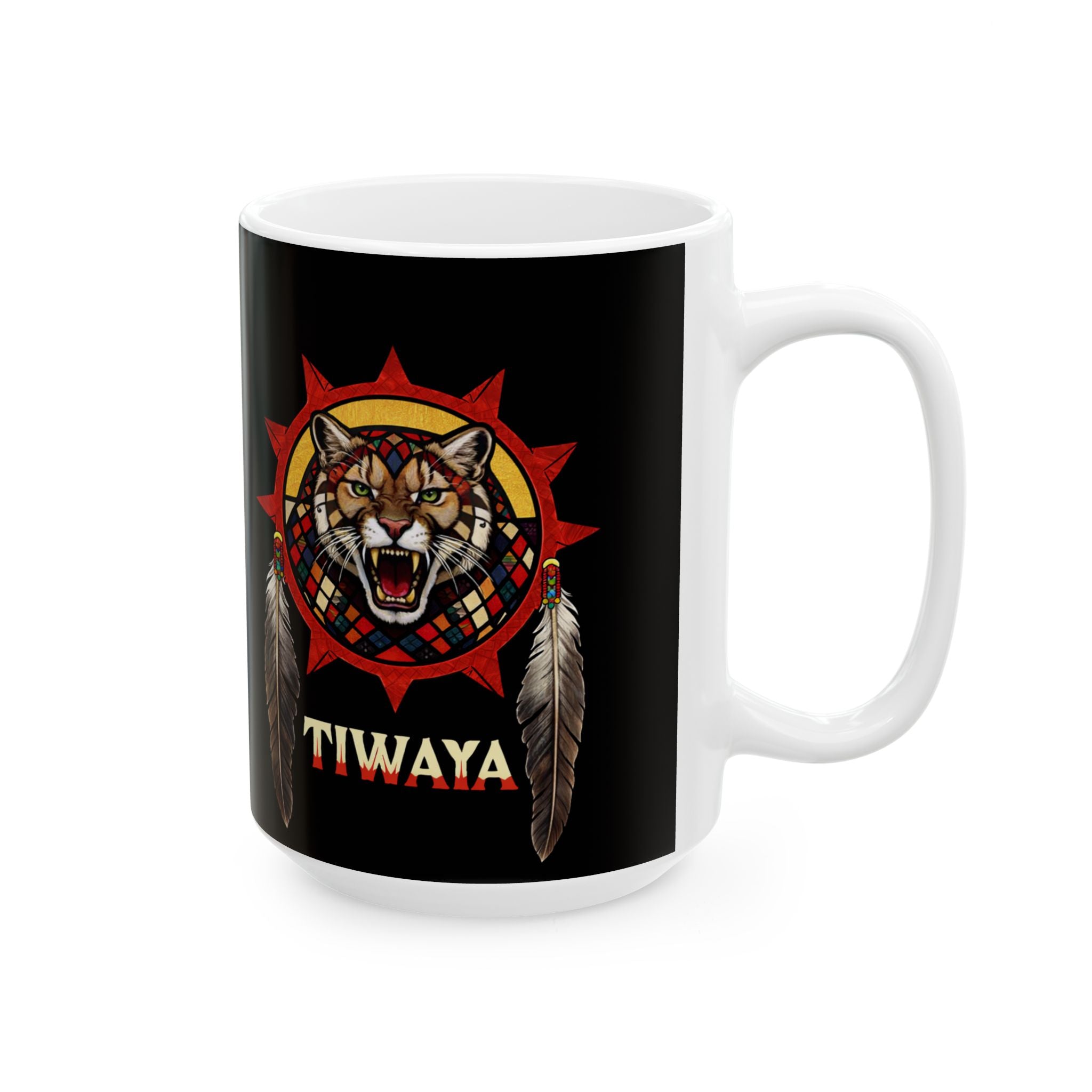Tiwaya Logo Ceramic Mug — 'TIWAYA authentic Native American design 11th oz/15oz Coffee Cup